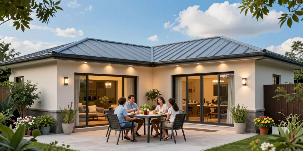 Elegante Terrassenüberdachungen auf einer familienfreundlichen Terrasse mit stilvollem Außenmobiliar.