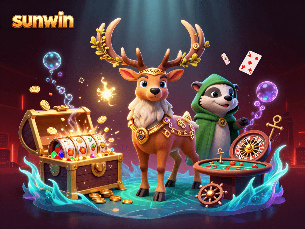 Experience sunwin's thrilling casino scene with a Celtic druid, wise badger, and vibrant game elements.