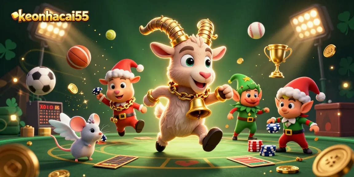 Experience the festive chaos of keonhacai55's holiday-horror casino with Krampus and elf gremlins.
