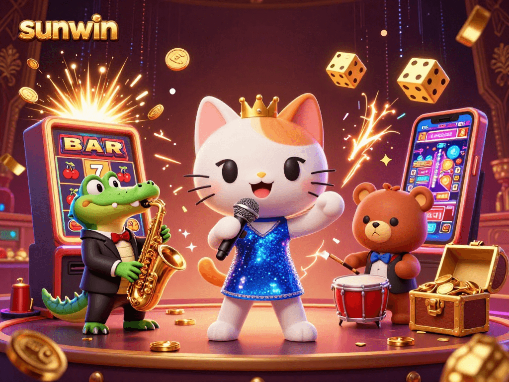 Experience the thrill of winning at sunwin's colorful casino scene with lively characters and engaging game elements.