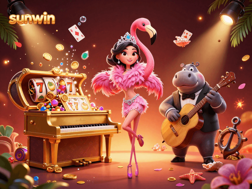 Enjoy exciting gameplay with sunwin in a vibrant casino illustration featuring lively characters.