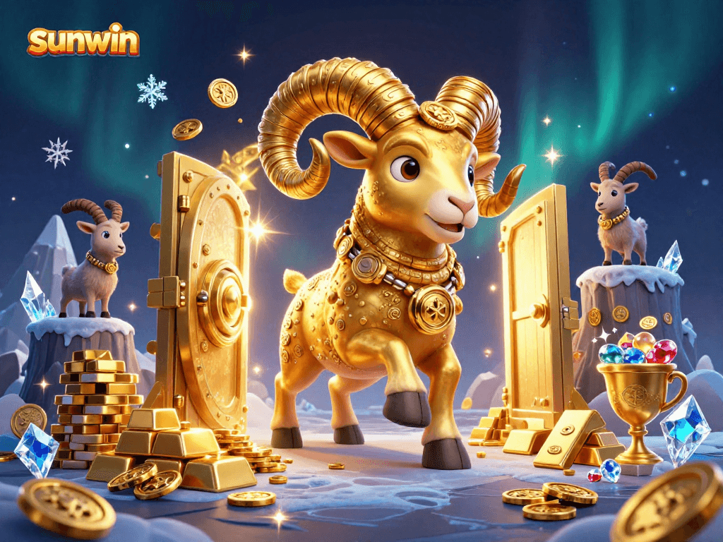 Experience thrilling wins with sunwin's golden ram in a vibrant casino adventure scene.