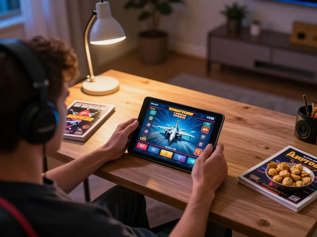 Player enjoying f168 online gaming on a tablet in a cozy home setup