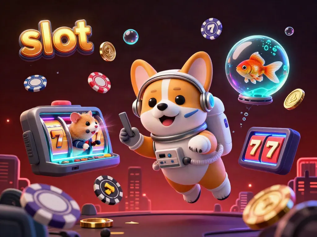 Experience thrilling slot action with a cartoon astronaut corgi in a vibrant space casino.