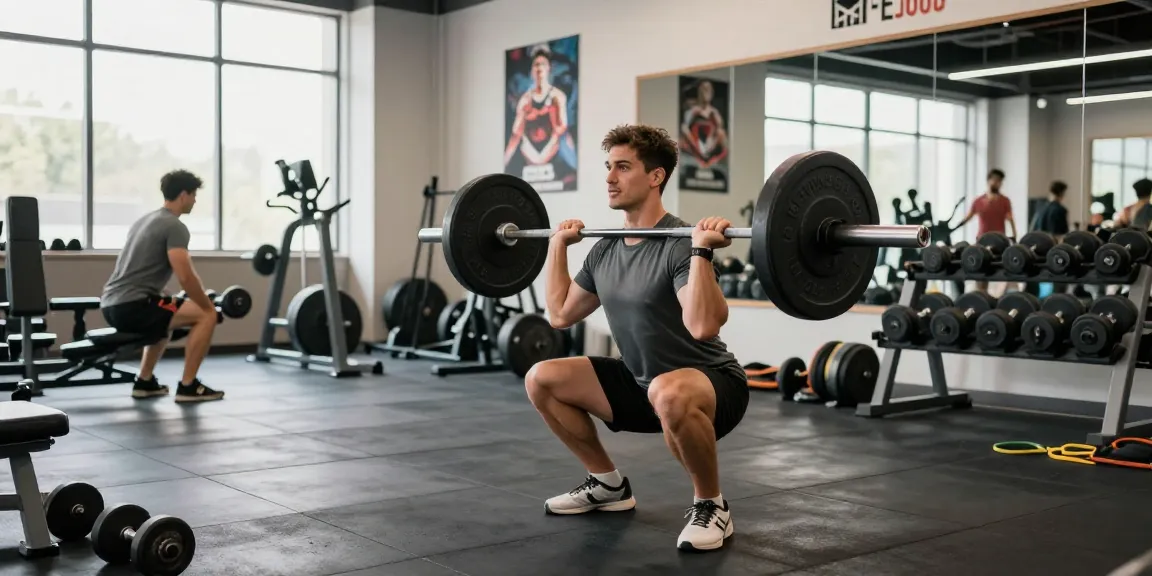 Selliza Shop: Athlet im Fitnessstudio beim Gewichtheben, umgeben von hochwertiger Fitnessausstattung.