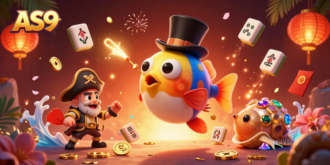 Engage with the vibrant AS9 casino scene featuring a whimsical anglerfish, pirate shrimp, and treasure snail.