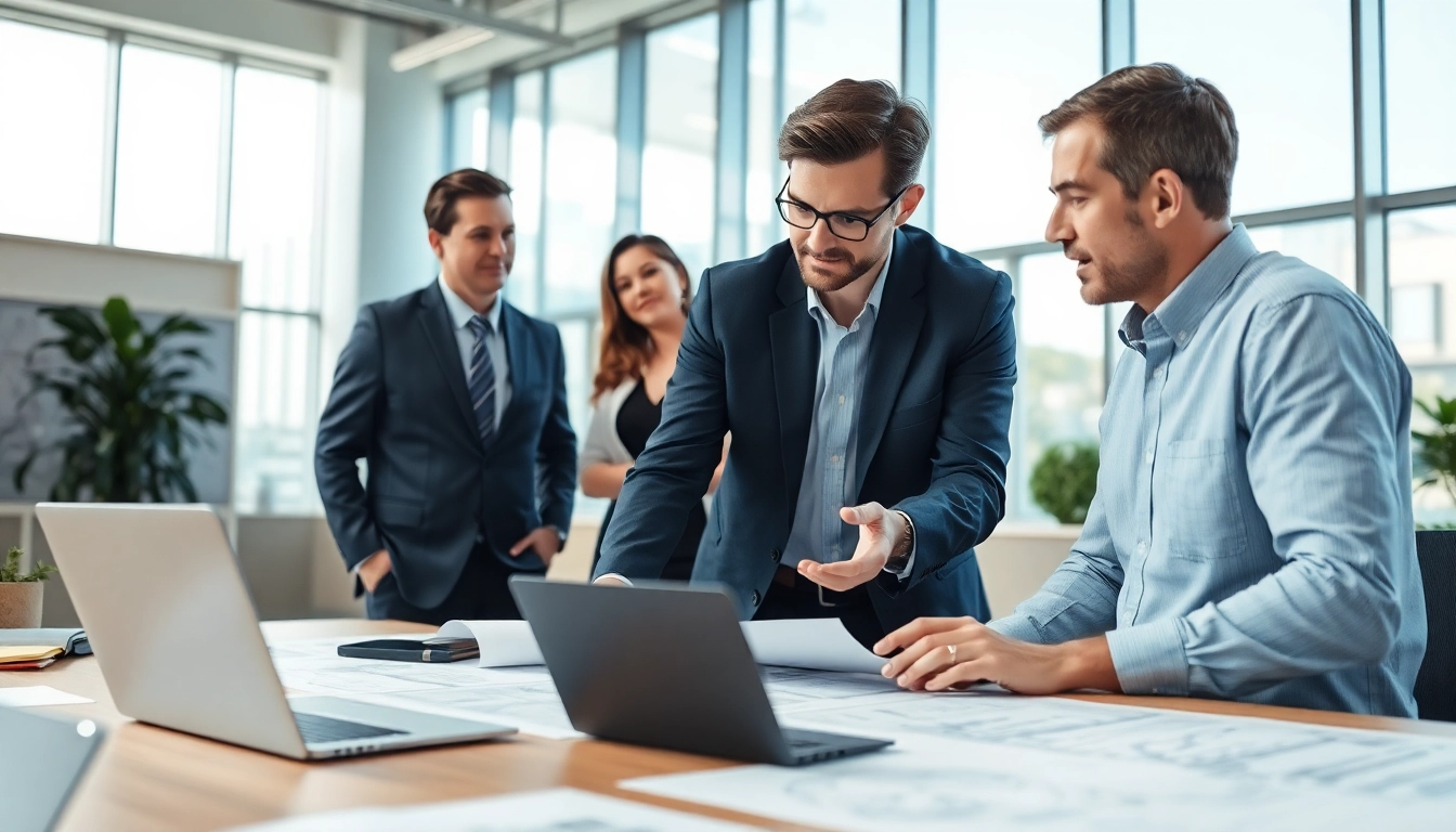 Headhunter Ingenieure präsentieren ihre Expertise in einem modernen Büro während einer Besprechung.