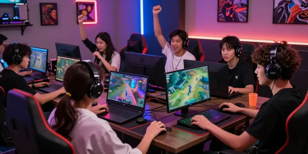 Exciting gaming scene at https://choinohu.vip/ featuring diverse players immersed in dynamic online gaming experiences.