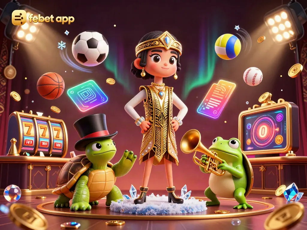 Experience the exciting febet app with a vibrant casino scene featuring dynamic characters and gaming elements.