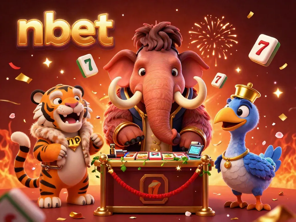 Winning at nbet with a vibrant 3D illustration of a mammoth bouncer and casino characters.