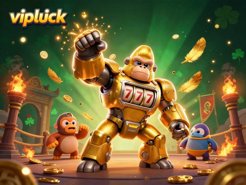 Experience thrill with the vipluck slots in a dynamic 3D casino illustration.
