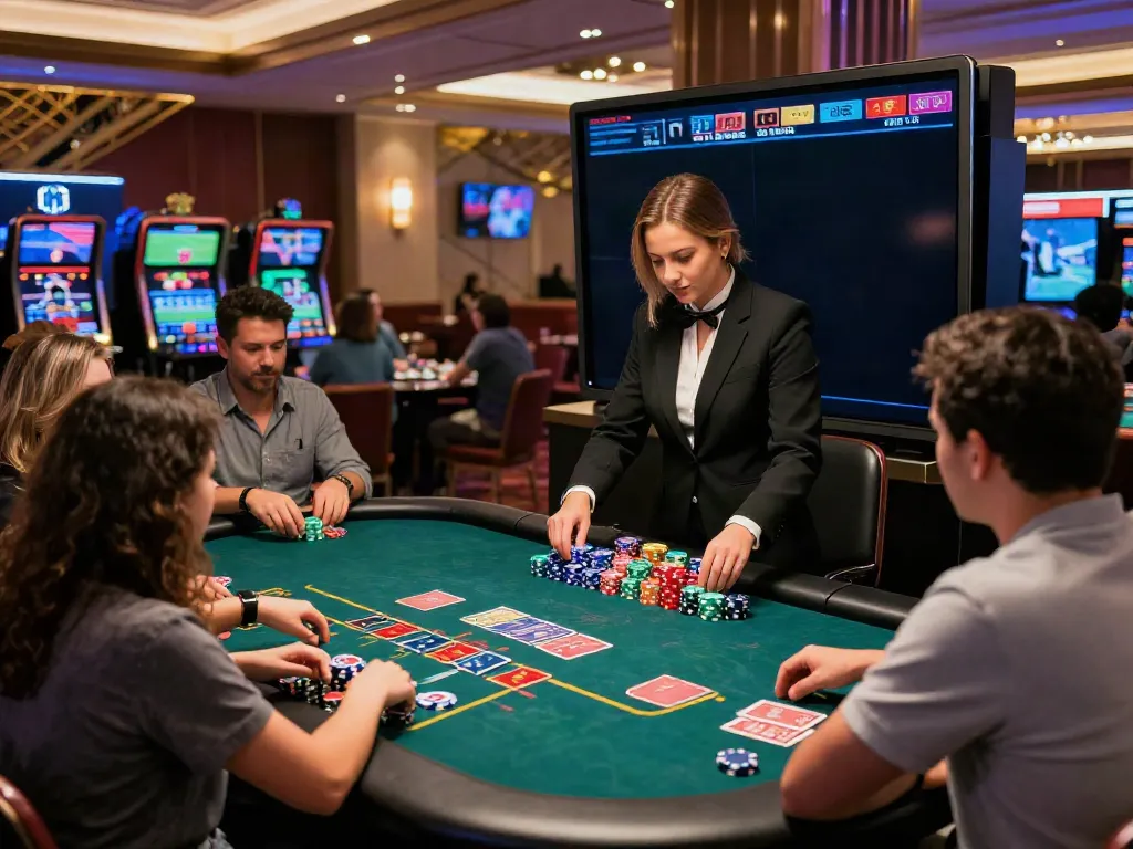 KU88 casino environment showcasing a dynamic gaming experience with dealer and players.
