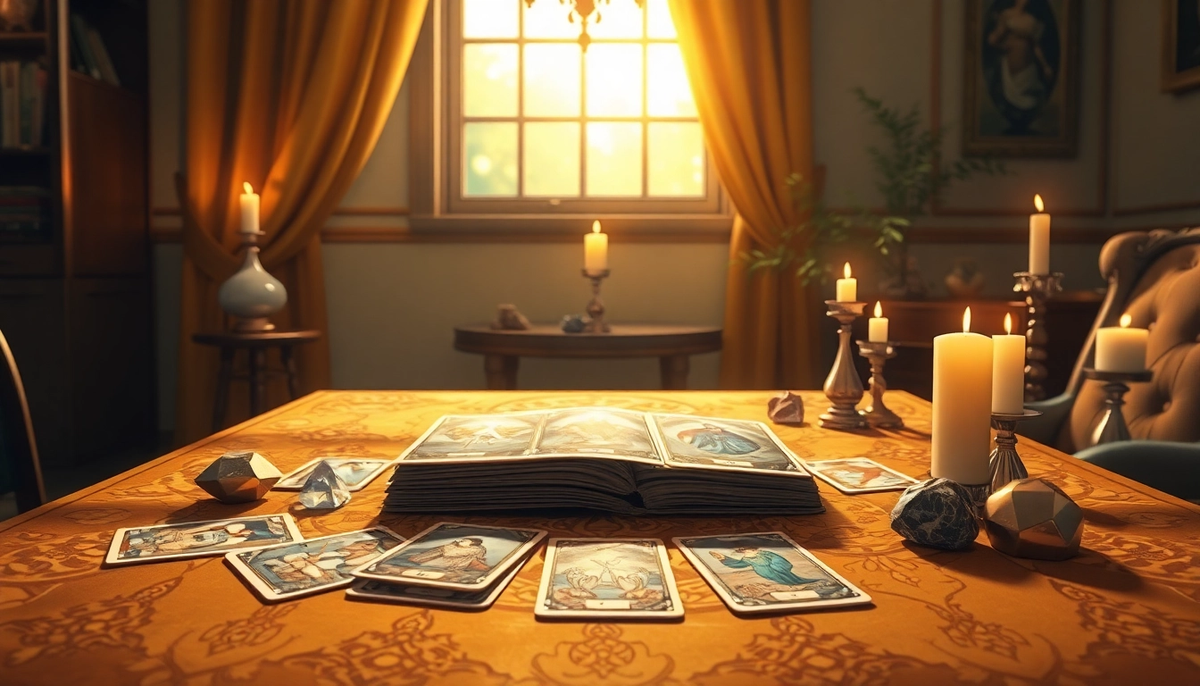 Die Bedeutung von Tarotkarten zeigt sich in einem eleganten Raum, der die Faszination für tarotkarten bedeutung vermittelt.