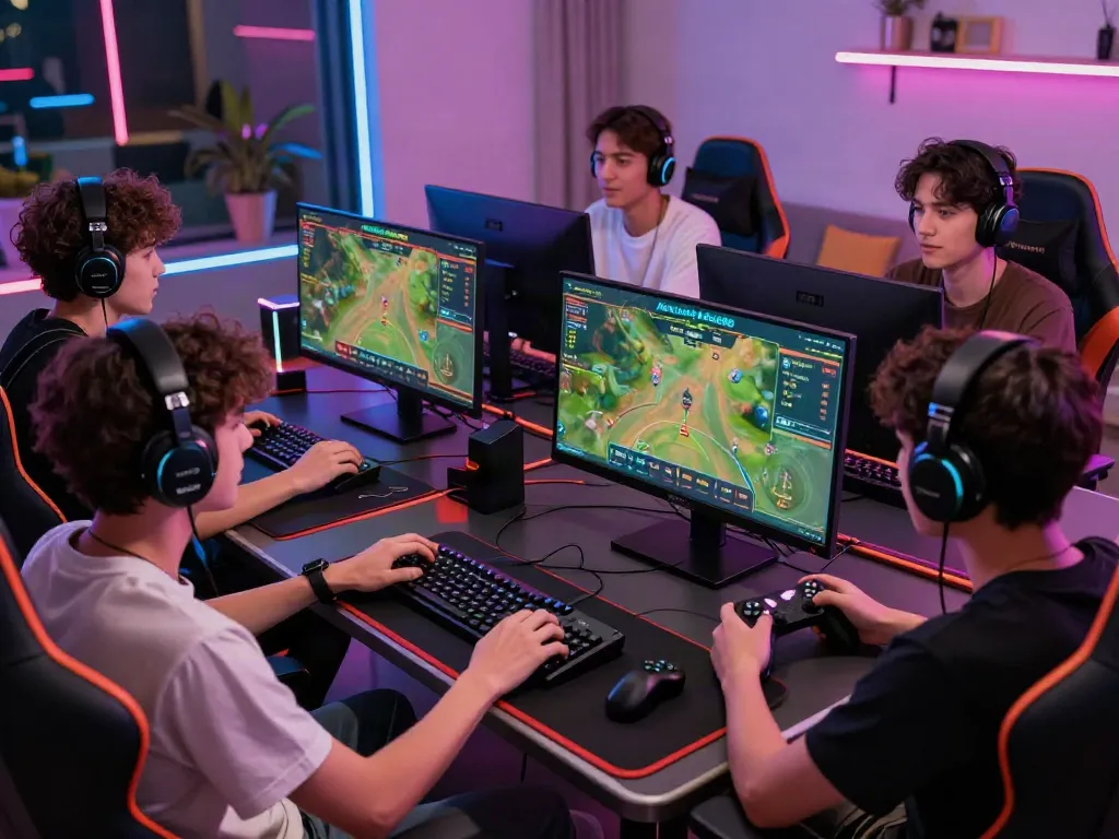 Group enjoying online betting games on Alternatif Bola88 platform with vibrant lighting.