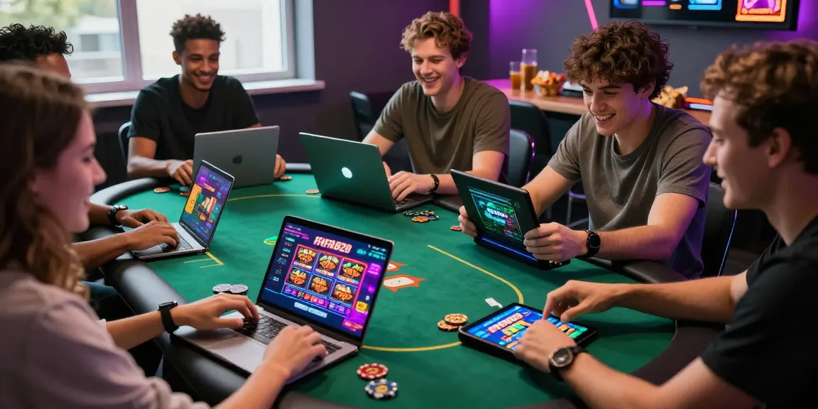 Friends enjoying a lively gaming session on FAFA828 platform with laptops and snacks