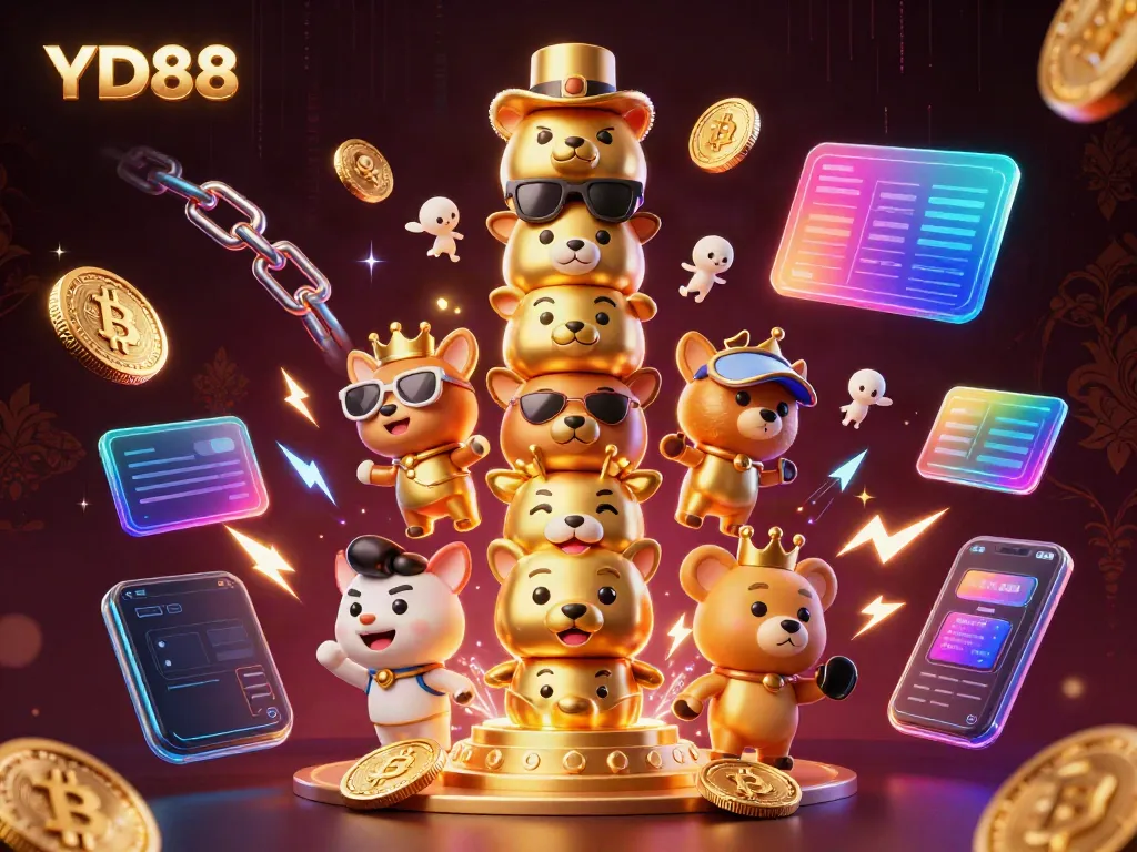 Engage with YD88, featuring a vibrant 3D casino totem symbolizing thrilling gaming experiences.