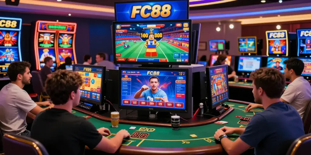 Engaged players exploring FC88's dynamic online casino games and betting experiences.