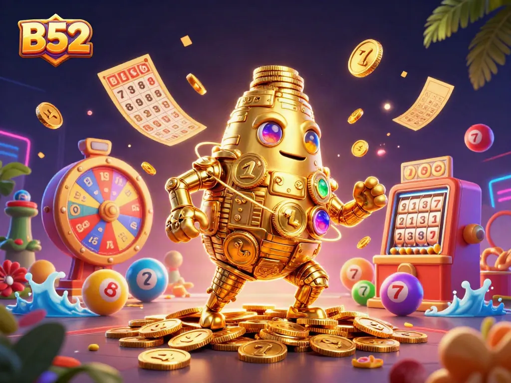 B52 enhances the gambling scene with a golden golem, lottery balls, and jackpot elements.