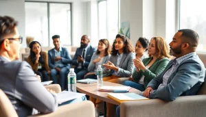 Engaging mental health awareness seminar with diverse participants fostering discussions.