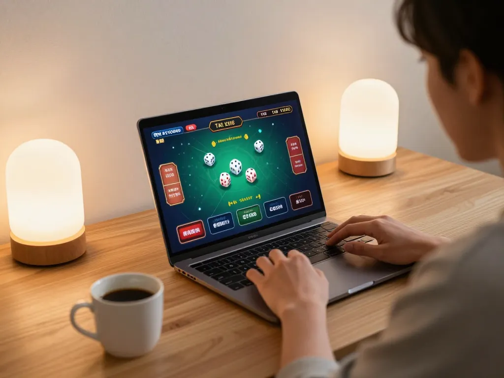 Engaged player strategizing in a live dealer tai xiu game on their laptop