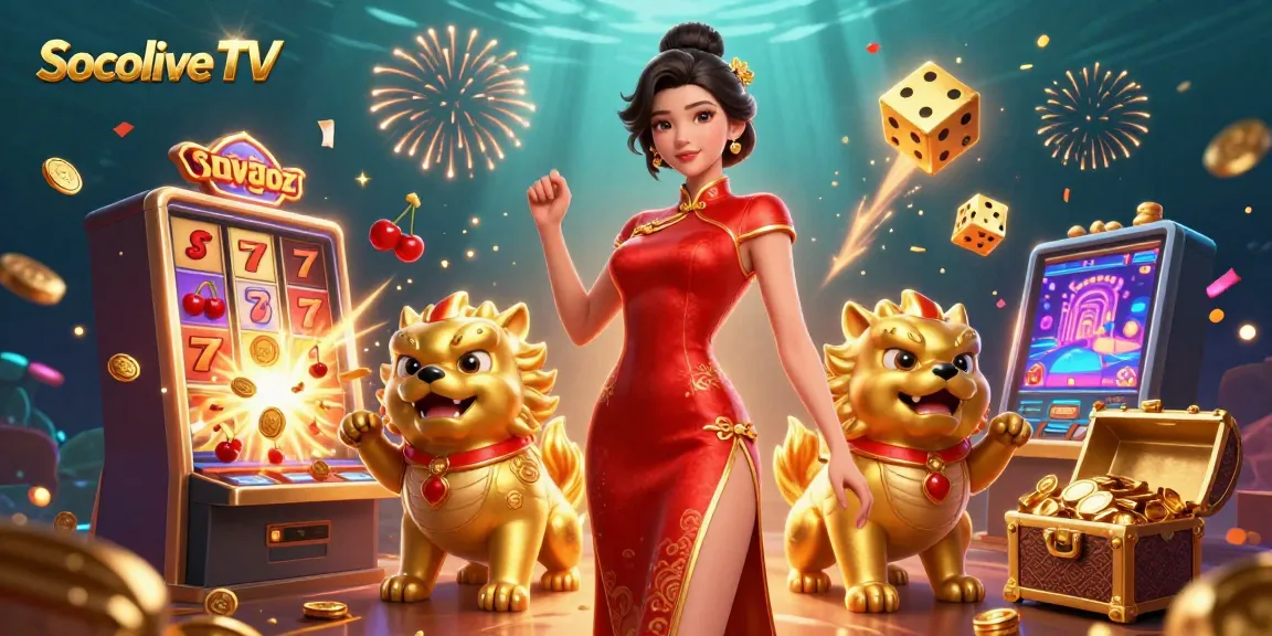 Experience thrilling online slots with Socolive TV's spectacular 3D casino illustration.