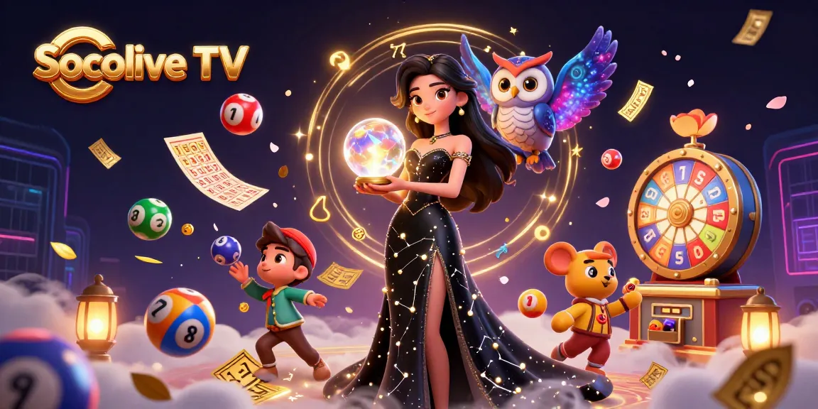 Socolive TV presents an enchanting scene of immersive gambling with vibrant lottery elements and mystical characters.
