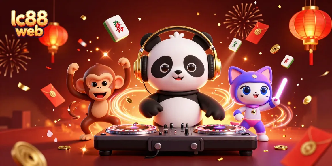 Spin the reels at lc88 web with DJ panda, a dancing monkey, and a glow-stick kitten!