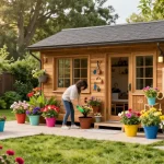 Gartenhaus mit bunten Blumen und entspanntem Gartenbereich für optimale Erholung