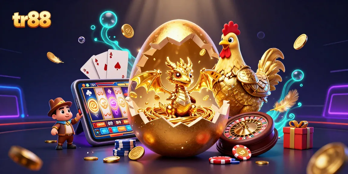 Experience the thrilling world of tr88 with a golden dragon, poker chips, and engaging slot games in vibrant 3D.