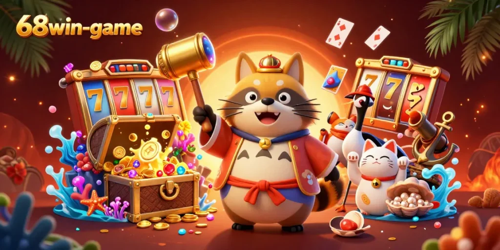 Explore the vibrant 68win-game world with cheerful characters and rich casino elements.