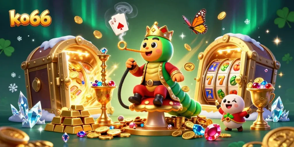 Experience the enchanting world of ko66 casino magic with vibrant poker symbols and treasures.