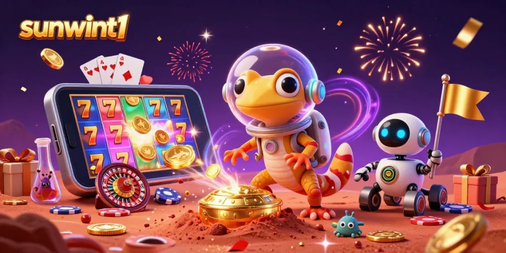 Experience the excitement at sunwint1 with a Martian gecko discovering a golden casino.